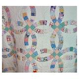 Vintage Handmade Double Wedding Ring Quilt - 80.5" x 80.5"
