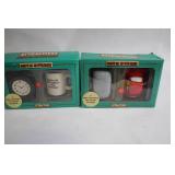 Set of 2 Attractives Magnetic Salt and Pepper Shaker Sets - Clock & Coffee Mug, Car & Trailer