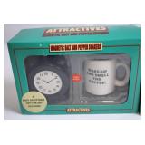 Set of 2 Attractives Magnetic Salt and Pepper Shaker Sets - Clock & Coffee Mug, Car & Trailer