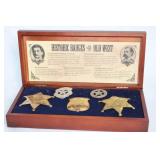 Set of 5 Historic Old West Replica Badges in Wood Case