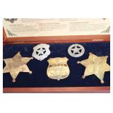 Set of 5 Historic Old West Replica Badges in Wood Case