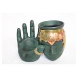 Unique Handcrafted Face and Hand Sculpture Vase