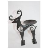 Pair of Decorative Metal Sculptures: Pan and Candle Holder Deer