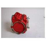 Red Leather Drawstring Bag with Chain Accents