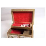 Vintage Wooden Jewelry Box with Miscellaneous Costume Jewelry Set