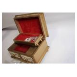 Vintage Wooden Jewelry Box with Miscellaneous Costume Jewelry Set