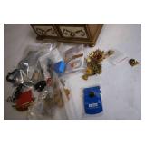 Vintage Wooden Jewelry Box with Miscellaneous Costume Jewelry Set