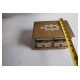 Vintage Wooden Jewelry Box with Miscellaneous Costume Jewelry Set