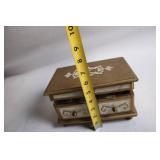 Vintage Wooden Jewelry Box with Miscellaneous Costume Jewelry Set