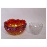 Set of 2 Vintage Decorative Glass Bowls - Carnival Glass and Clear Crystal