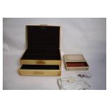 Vintage Hand-Painted Jewelry Box with Floral Design and White Handbag