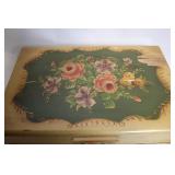 Vintage Hand-Painted Jewelry Box with Floral Design and White Handbag