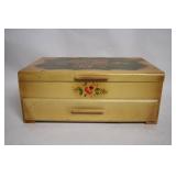 Vintage Hand-Painted Jewelry Box with Floral Design and White Handbag