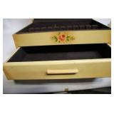 Vintage Hand-Painted Jewelry Box with Floral Design and White Handbag
