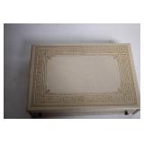 Vintage Hand-Painted Jewelry Box with Floral Design and White Handbag