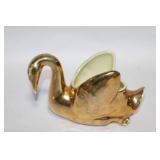 Set of Decorative Glassware: Gold Swan Dish, Cobalt Cube, and Tray