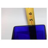 Set of Decorative Glassware: Gold Swan Dish, Cobalt Cube, and Tray