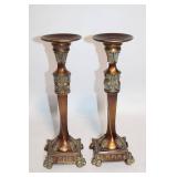 Pair of Ornate Bronze Candle Holders with Antique Finish