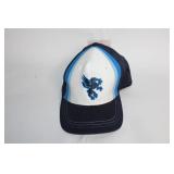 Blue and White Baseball Cap with Embroidered Lion Design