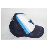 Blue and White Baseball Cap with Embroidered Lion Design