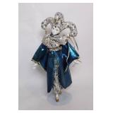 18-Inch Porcelain Harlequin Doll with Metallic Fabric Costuming