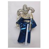 18-Inch Porcelain Harlequin Doll with Metallic Fabric Costuming