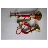 Pair of Decorative Brass Bugles with Red Cord