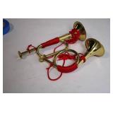 Pair of Decorative Brass Bugles with Red Cord