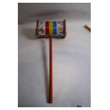 Vintage Tin Litho Pull Toy Roller with Handle