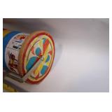 Vintage Tin Litho Pull Toy Roller with Handle