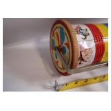 Vintage Tin Litho Pull Toy Roller with Handle