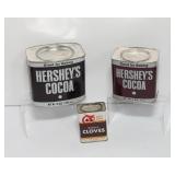 Vintage Tin Lot – 2 Hershey’s Tins & 1 Red Owl Whole Cloves Tin