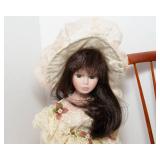 Lot of 2 Porcelain Dolls, Doll Chair & Doll Rocking Chair