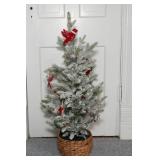 Small Flocked Christmas Tree with Cardinal Ornaments – 36" T