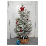Small Flocked Christmas Tree with Cardinal Ornaments – 36" T