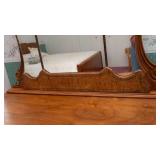 Antique Art Deco Wooden Vanity and Mirror with Burlwood Accents - 1930s