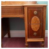 Antique Art Deco Wooden Vanity and Mirror with Burlwood Accents - 1930s