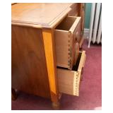 Antique Art Deco Wooden Vanity and Mirror with Burlwood Accents - 1930s