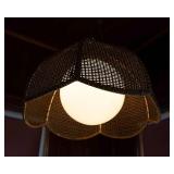 970s Rattan Swag Tulip Pendant Lamp – Wicker Cane Hanging Lamp