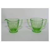 Uranium Glass Creamer and Sugar Bowl Set - Glows Under UV!