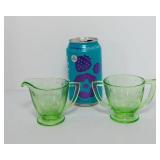 Uranium Glass Creamer and Sugar Bowl Set - Glows Under UV!