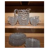 Fostoria American Glass Collection – 8 Cups, 8 Saucers, 8 Dessert Plates, and Pitcher
