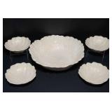 Vintage Pearlescent Cabbage Bowl Set – Large Bowl with Four Smaller Matching Bowls