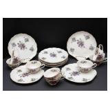 Lefton Vintage Hand Painted Purple Violets Tea Cups & Luncheon Plates – Service for 8