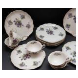 Lefton Vintage Hand Painted Purple Violets Tea Cups & Luncheon Plates – Service for 8