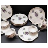 Lefton Vintage Hand Painted Purple Violets Tea Cups & Luncheon Plates – Service for 8