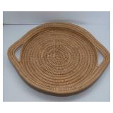 Green Dayspring Tea Pot with Matching Cup & Saucer on Woven Tray