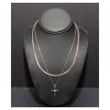 925 Silver Cross Pendant with Two Silver-Toned Chains