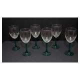 Set of 6 Green Stemmed Wine Glasses