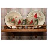 Cardinal Collection – Two Plates, Two Mugs, and Display Shelf